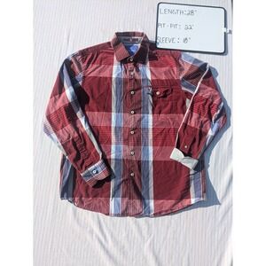 Tommy Bahama Shirt Men's Large Red Plaid Button Up Long Sleeve Casual‎